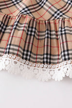 Load image into Gallery viewer, Tan plaid tiered lace dress