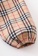 Load image into Gallery viewer, Tan plaid tiered lace dress