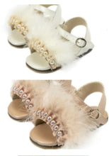 Load image into Gallery viewer, Leather Sandals with Feathers &amp; Pears
