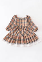 Load image into Gallery viewer, Tan plaid tiered lace dress
