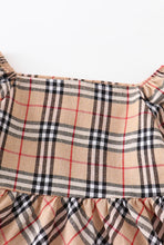 Load image into Gallery viewer, Tan plaid tiered lace dress
