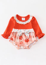 Load image into Gallery viewer, Rust floral print ruffle baby romper

