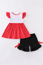 Load image into Gallery viewer, Red character embroidery ruffle girl set
