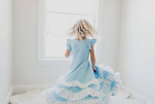 Load image into Gallery viewer, Kids Light Blue Ruffles Flutter Sleeve Rosette Frock Dress
