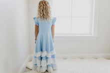 Load image into Gallery viewer, Kids Light Blue Ruffles Flutter Sleeve Rosette Frock Dress
