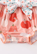 Load image into Gallery viewer, Rust floral print ruffle baby romper
