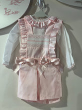 Load image into Gallery viewer, Girls Pink Smocked Dungaree with Shirt
