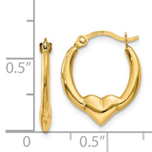 Load image into Gallery viewer, 14K Heart Hoop Earrings
