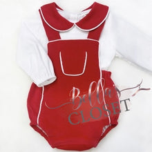 Load image into Gallery viewer, Baby Boys Red Velour Textured Romper with Shirt
