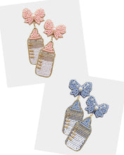 Load image into Gallery viewer, Pearl Beaded Bow Baby Bottle Dangle Earrings

