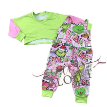 Load image into Gallery viewer, Girls Green Christmas Jumpsuit 2pc
