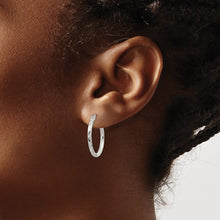 Load image into Gallery viewer, Sterling Silver Satin Diamond-cut Hoop Earrings
