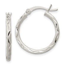 Load image into Gallery viewer, Sterling Silver Satin Diamond-cut Hoop Earrings
