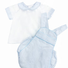 Load image into Gallery viewer, BABY BOY BLUE SMOCKED ROMPER WITH TOP
