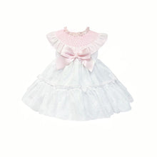 Load image into Gallery viewer, BABY GIRL PINK COTTON PLUMETIS PUFF DRESS WITH PANTS
