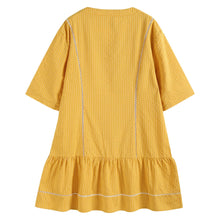 Load image into Gallery viewer, Ladies Mustard Cotton and Lace Ruffle Dress
