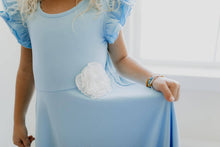 Load image into Gallery viewer, Kids Light Blue Ruffles Flutter Sleeve Rosette Frock Dress
