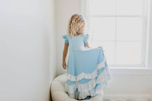 Load image into Gallery viewer, Kids Light Blue Ruffles Flutter Sleeve Rosette Frock Dress
